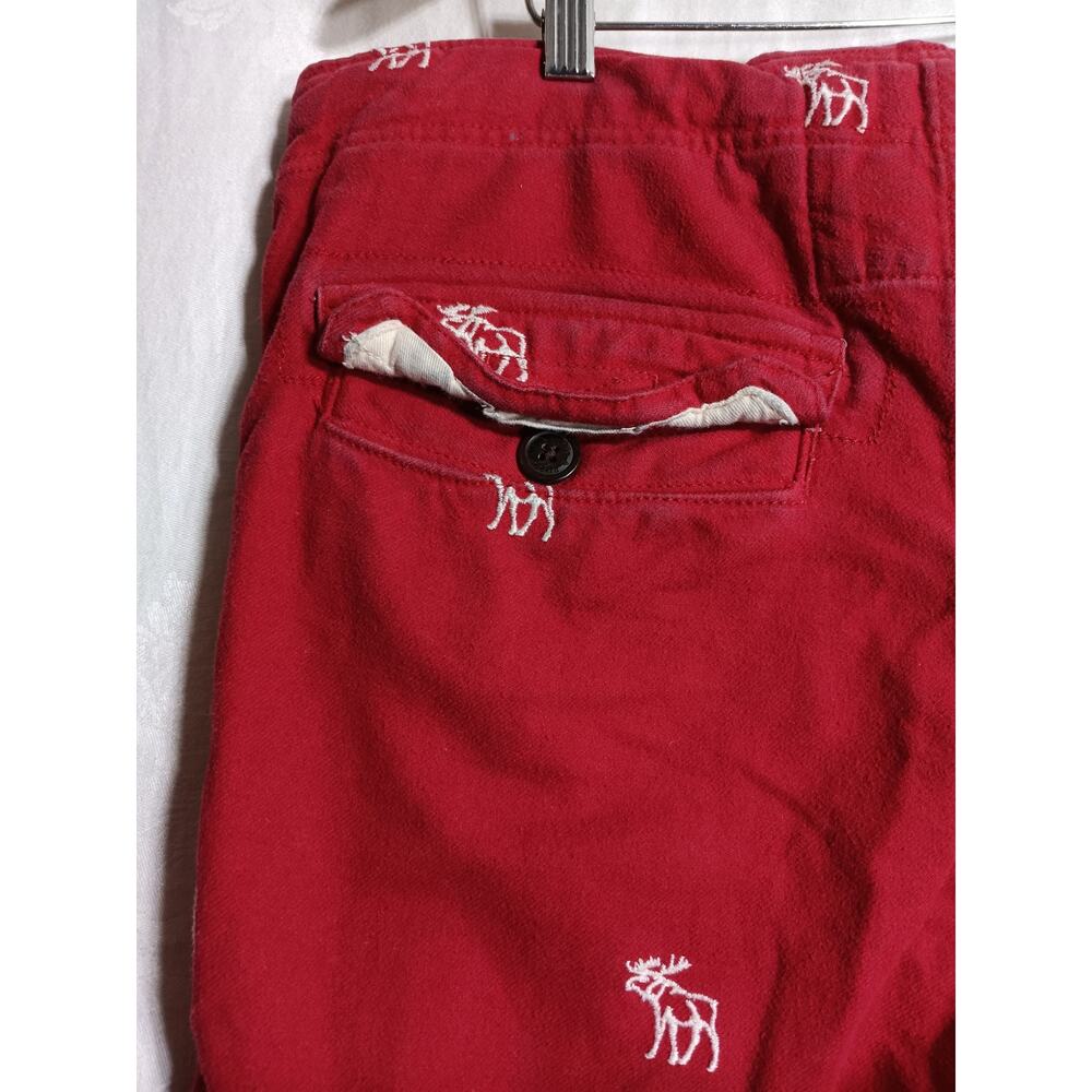 Abercrombie Fitch Vintage Pants Small Red AOP Embroidered Moose Wide Leg Lounge - Picture 14 of 16